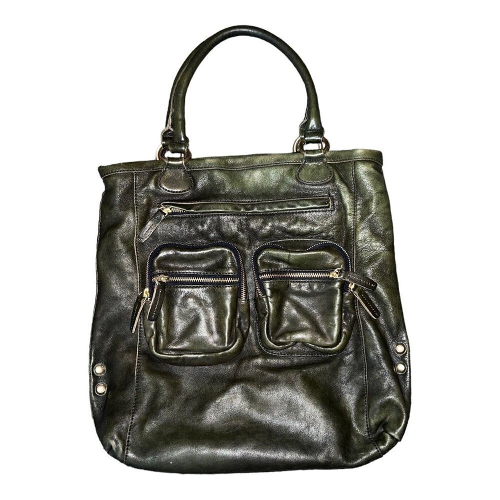J. CREW Leather Jericho Large Olive Soft Leather Boho Tote Bag Purse Top Handle